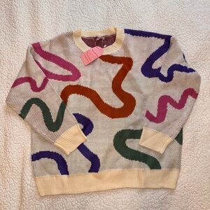 Bailey Rose - Colorful Sqiggle Knit Sweater - Oversized - Small